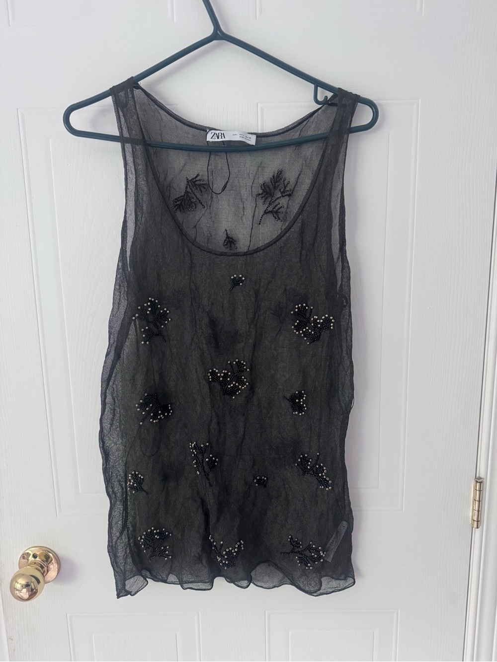 ZARA Black Sheer Beaded Flower Camisole